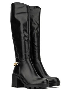 Torgeis Athena Black Lugged Sole Knee Boots Size 11 - NEW